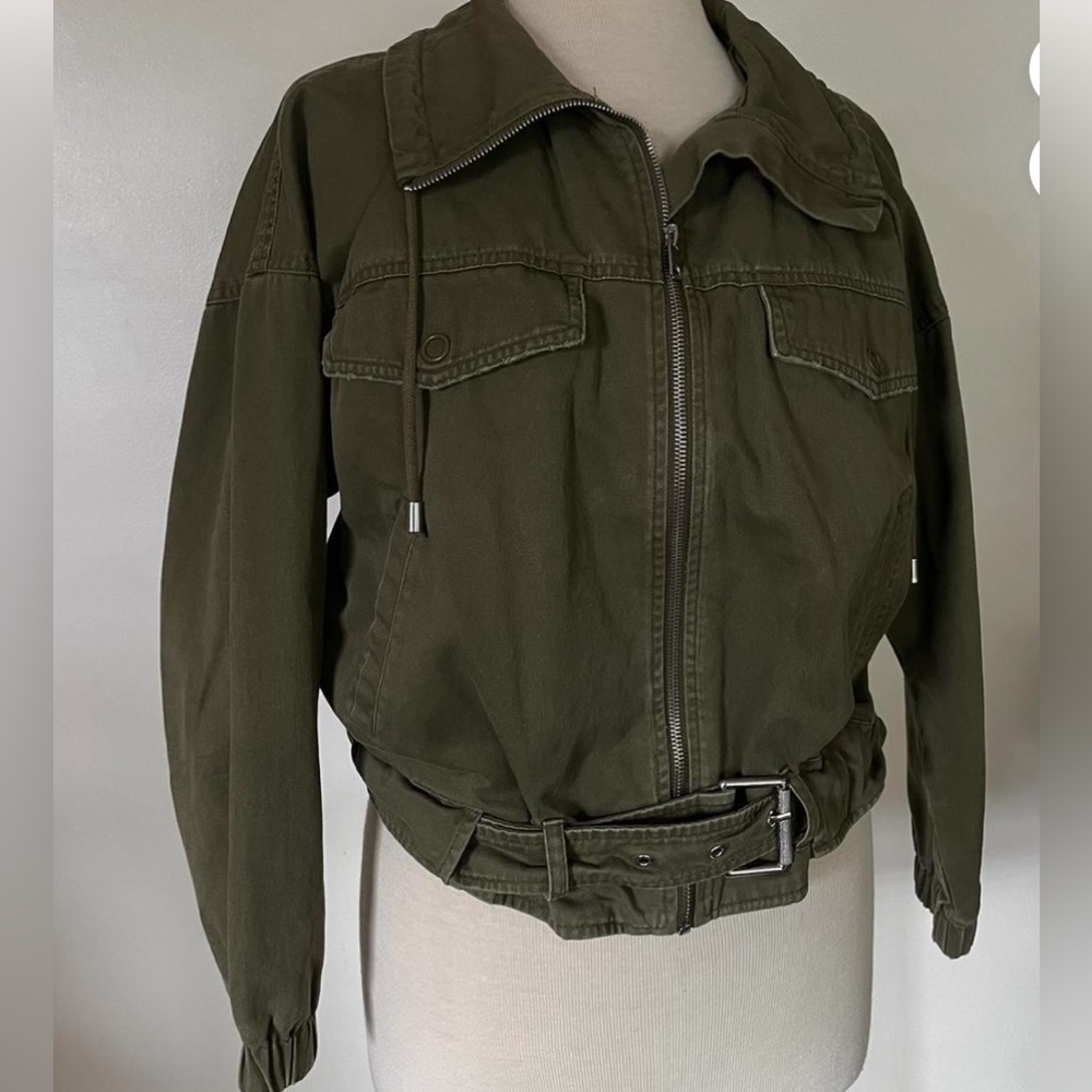 Zara Basic Army Green Zip Front Jacket - image 2